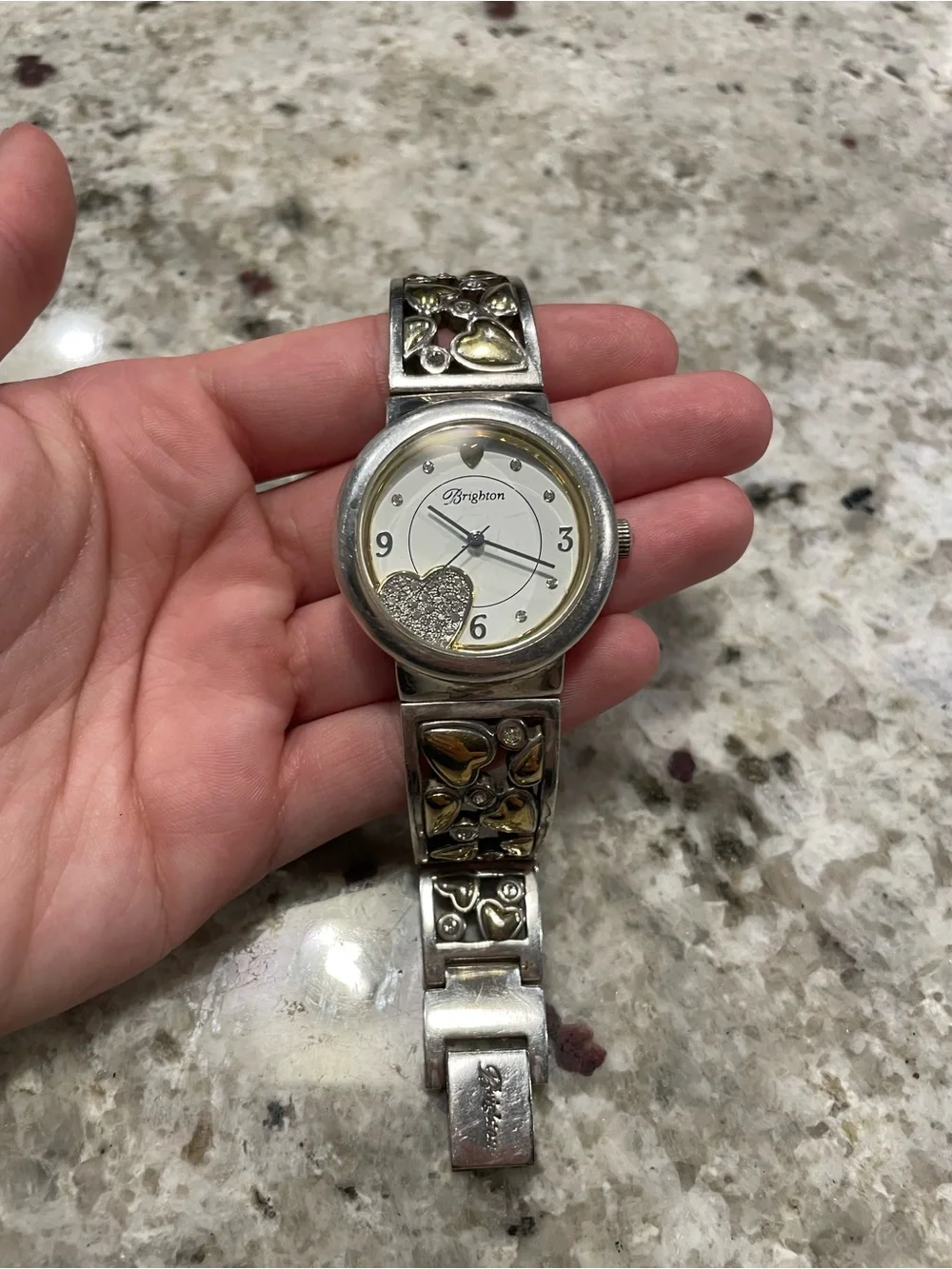 Brighton Silver and Gold Accented Heart Dial Watch
